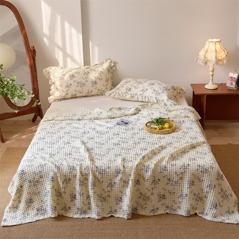 Steppdecke aus Baumwollgaze mit floralem Waffelmuster - Blau - 2 Kissenbezüge - 52cm x 75cm - image 12