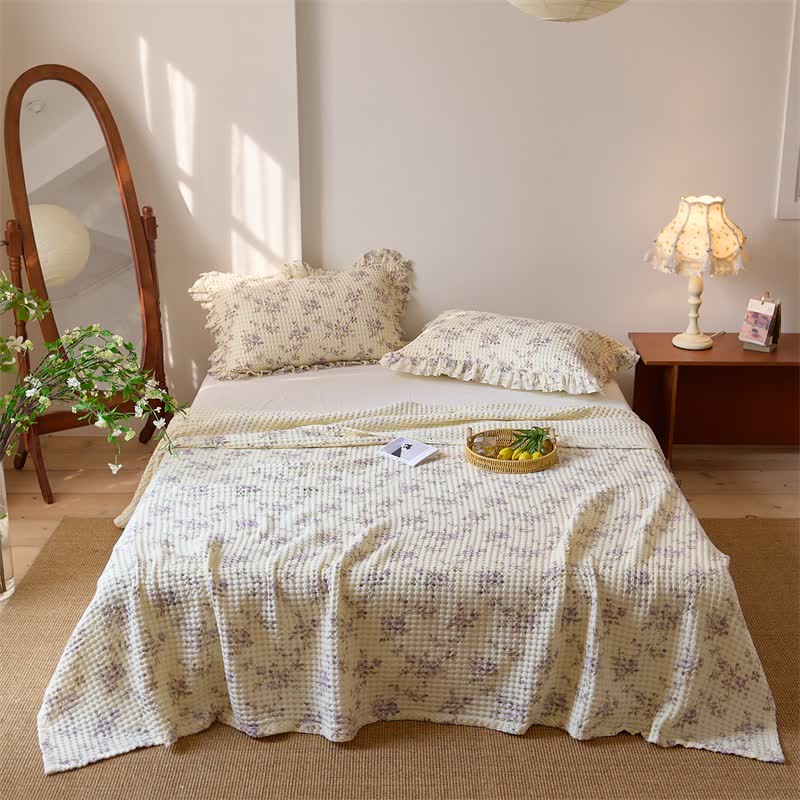 Steppdecke aus Baumwollgaze mit floralem Waffelmuster - Lila - 2 Kissenbezüge - 52cm x 75cm - image 14