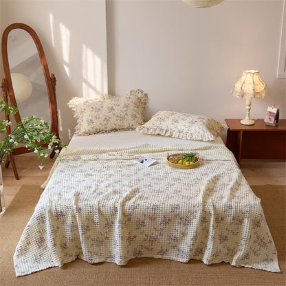 Steppdecke aus Baumwollgaze mit floralem Waffelmuster - Lila - 2 Kissenbezüge - 52cm x 75cm - image 14