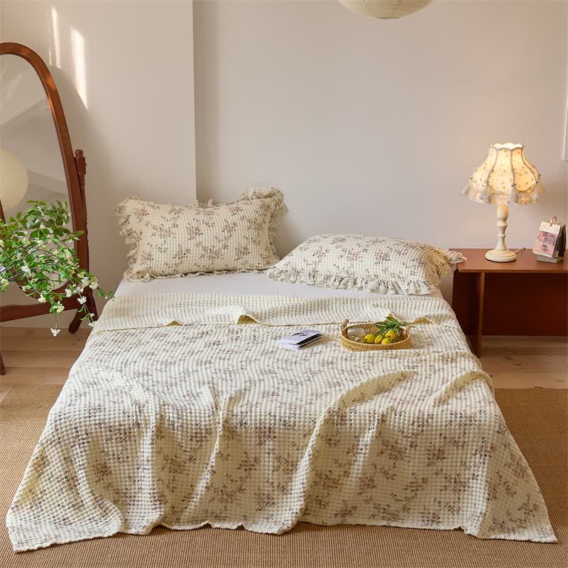 Steppdecke aus Baumwollgaze mit floralem Waffelmuster - Braun - 2 Kissenbezüge - 52cm x 75cm - image 10