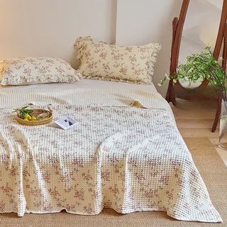 Steppdecke aus Baumwollgaze mit floralem Waffelmuster - Rosa - 2 Kissenbezüge - 52cm x 75cm - image 0