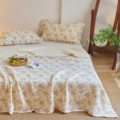 Steppdecke aus Baumwollgaze mit floralem Waffelmuster - Rosa - 2 Kissenbezüge - 52cm x 75cm - image 0