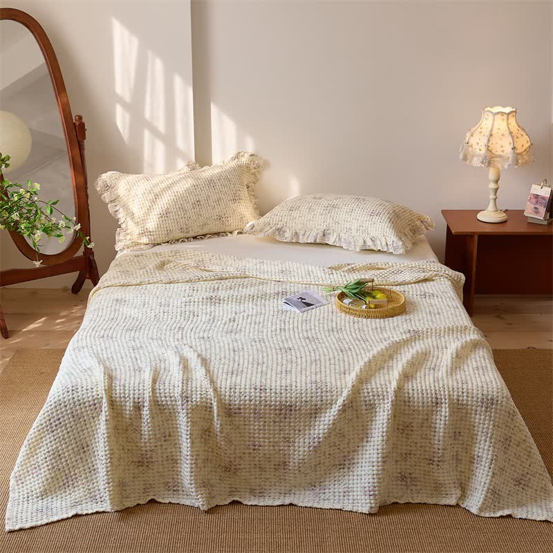 Tagesdecke aus Baumwollgaze mit floralem Waffelmuster - Lila - 2 Kissenbezüge - 52cm x 75cm - image 8