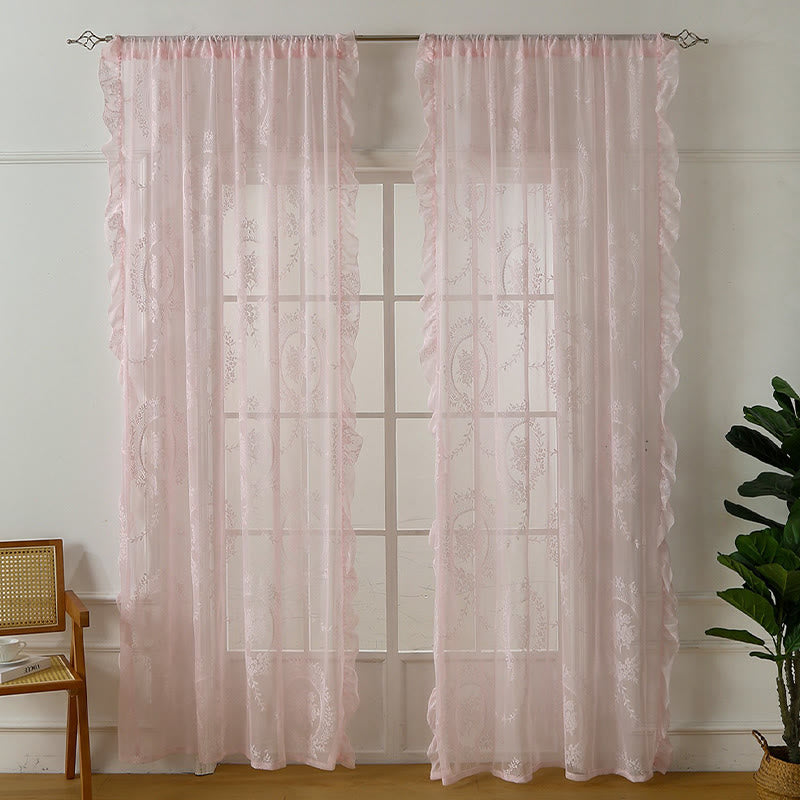 Transparenter Vorhang aus Landhausspitze mit Rüschenbesatz - Rosa - 140cm x 260cm - image 11