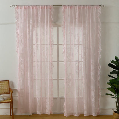 Transparenter Vorhang aus Landhausspitze mit Rüschenbesatz - Rosa - 140cm x 260cm - image 11