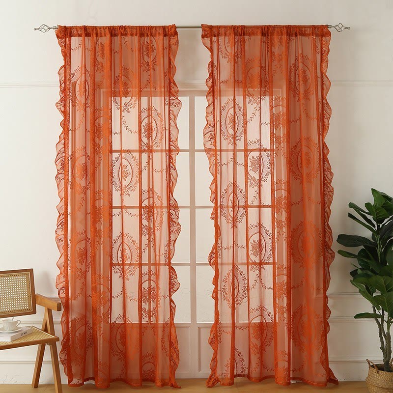 Transparenter Vorhang aus Landhausspitze mit Rüschenbesatz - Orange - 140cm x 260cm - image 7
