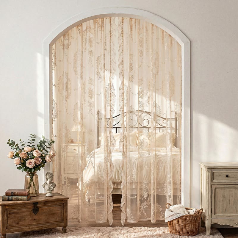 Transparenter Vorhang aus Landhausspitze mit Rüschenbesatz - Beige - 140cm x 260cm - image 28