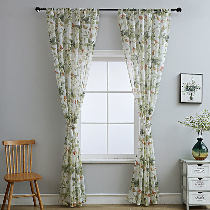 Frischer Vorhang aus Baumwoll-Leinen-Mischgewebe mit Blumenmuster und Stangentasche - image 2