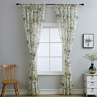 Frischer Vorhang aus Baumwoll-Leinen-Mischgewebe mit Blumenmuster und Stangentasche - image 2