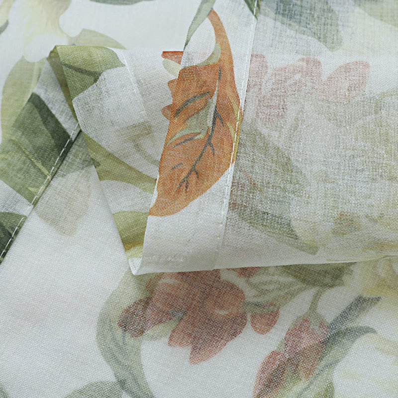 Frischer Vorhang aus Baumwoll-Leinen-Mischgewebe mit Blumenmuster und Stangentasche - image 7