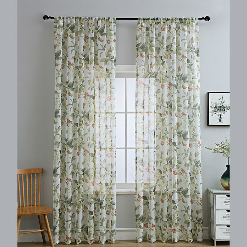 Frischer Vorhang aus Baumwoll-Leinen-Mischgewebe mit Blumenmuster und Stangentasche - image 1