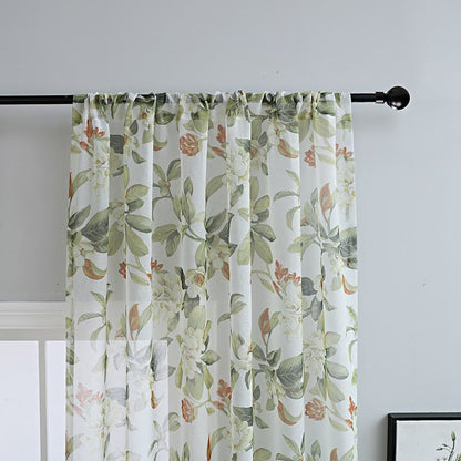 Frischer Vorhang aus Baumwoll-Leinen-Mischgewebe mit Blumenmuster und Stangentasche - image 3