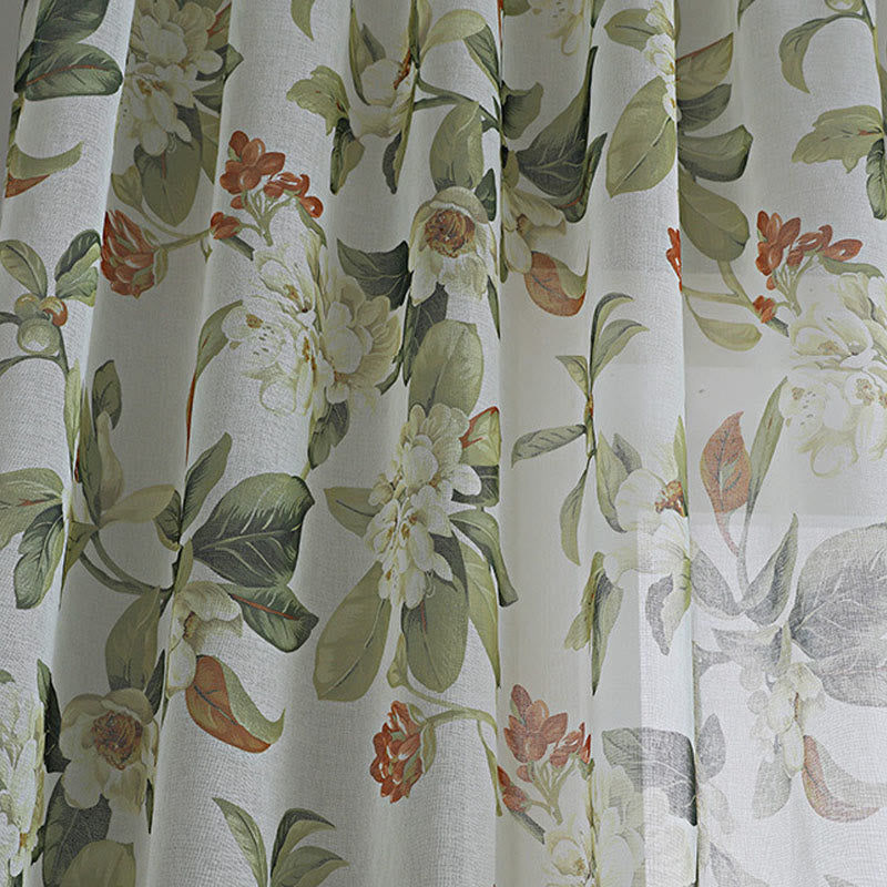 Frischer Vorhang aus Baumwoll-Leinen-Mischgewebe mit Blumenmuster und Stangentasche - image 6