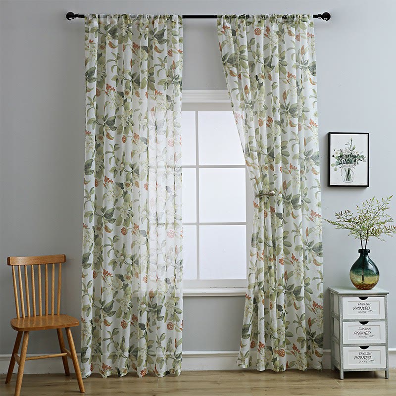 Frischer Vorhang aus Baumwoll-Leinen-Mischgewebe mit Blumenmuster und Stangentasche - 140cm x 260cm - image 0