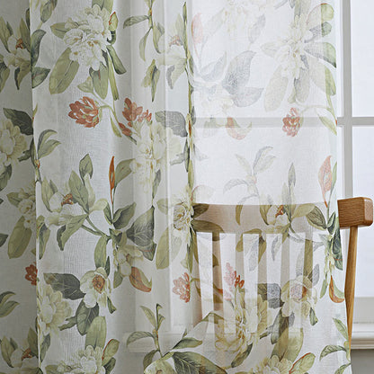 Frischer Vorhang aus Baumwoll-Leinen-Mischgewebe mit Blumenmuster und Stangentasche - image 5