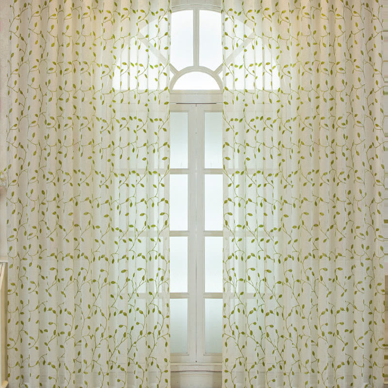 Transparenter Vorhang im Landhausstil mit grünem Blattmuster - image 4