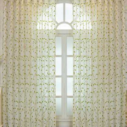 Transparenter Vorhang im Landhausstil mit grünem Blattmuster - image 4