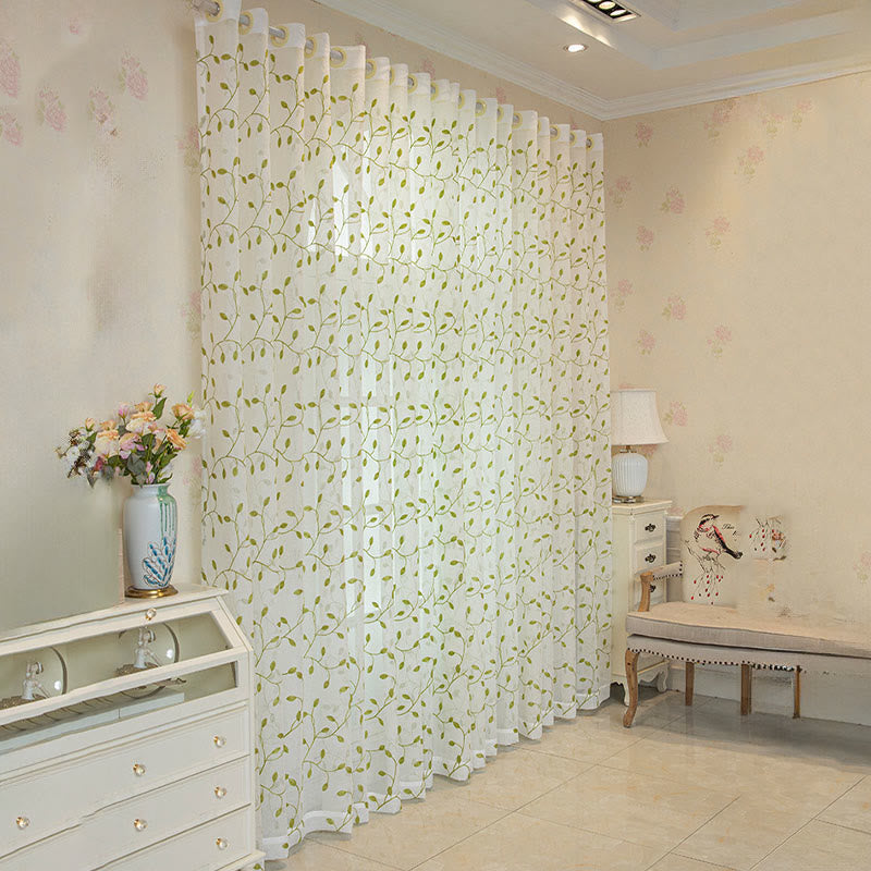 Transparenter Vorhang im Landhausstil mit grünem Blattmuster - image 3