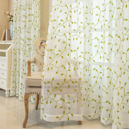 Transparenter Vorhang im Landhausstil mit grünem Blattmuster - 140cm x 260cm - image 0