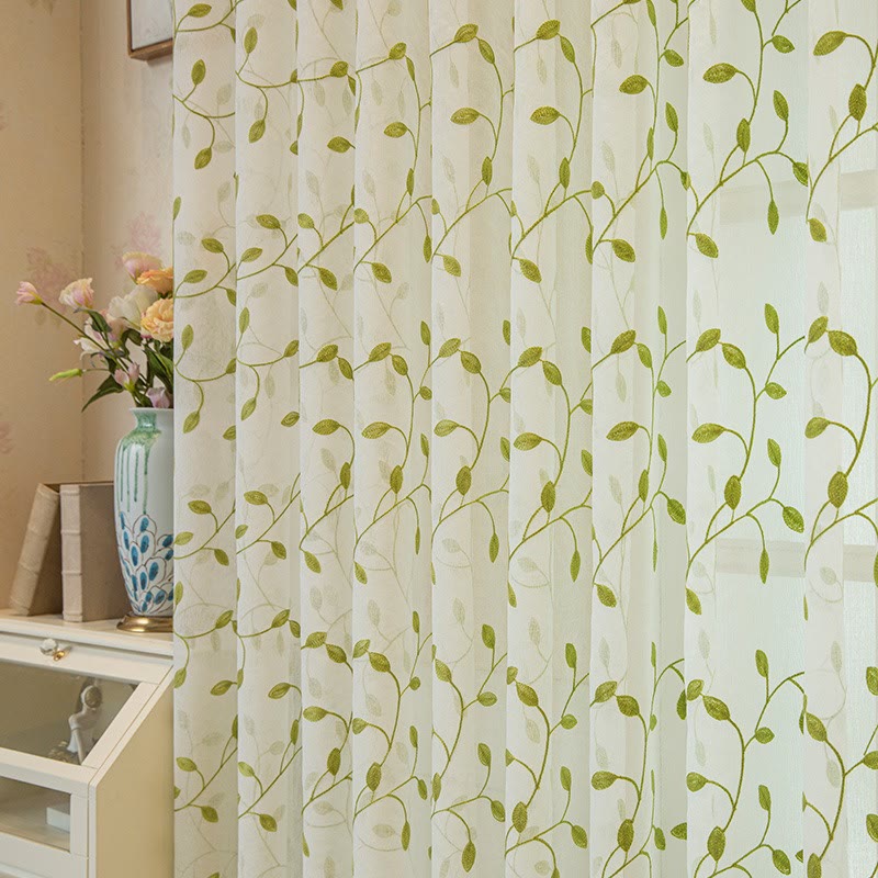 Transparenter Vorhang im Landhausstil mit grünem Blattmuster - image 5