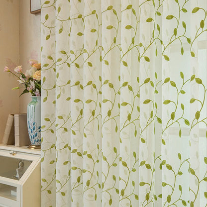 Transparenter Vorhang im Landhausstil mit grünem Blattmuster - image 5