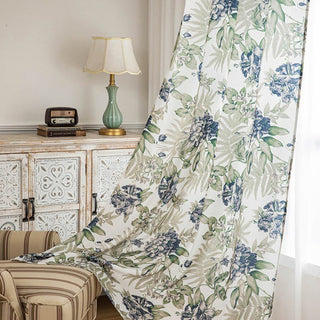 Vorhang im Landhausstil mit Blumen- und Blättermuster - Grün & Grau - 132cm x 274cm - image 0