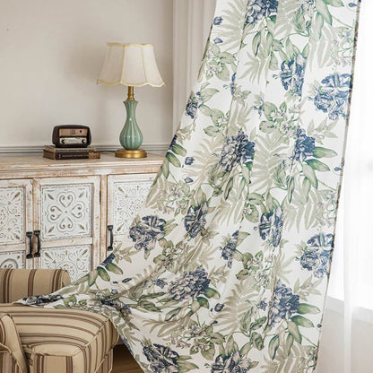 Vorhang im Landhausstil mit Blumen- und Blättermuster - Grün & Grau - 132cm x 274cm - image 0