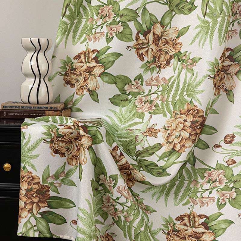 Vorhang im Landhausstil mit Blumen- und Blättermuster - Grün & Gelb - 132cm x 274cm - image 8