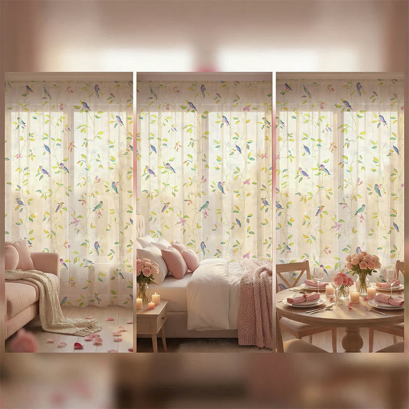Vorhang im Landhausstil mit Vogel- und Blättermotiv - image 5
