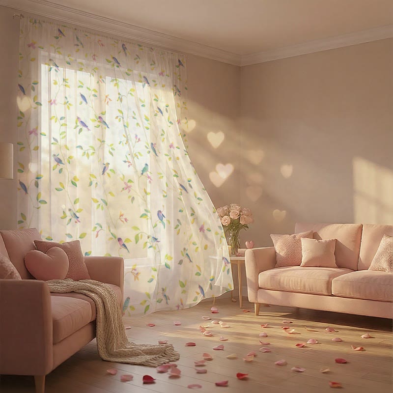 Vorhang im Landhausstil mit Vogel- und Blättermotiv - image 4