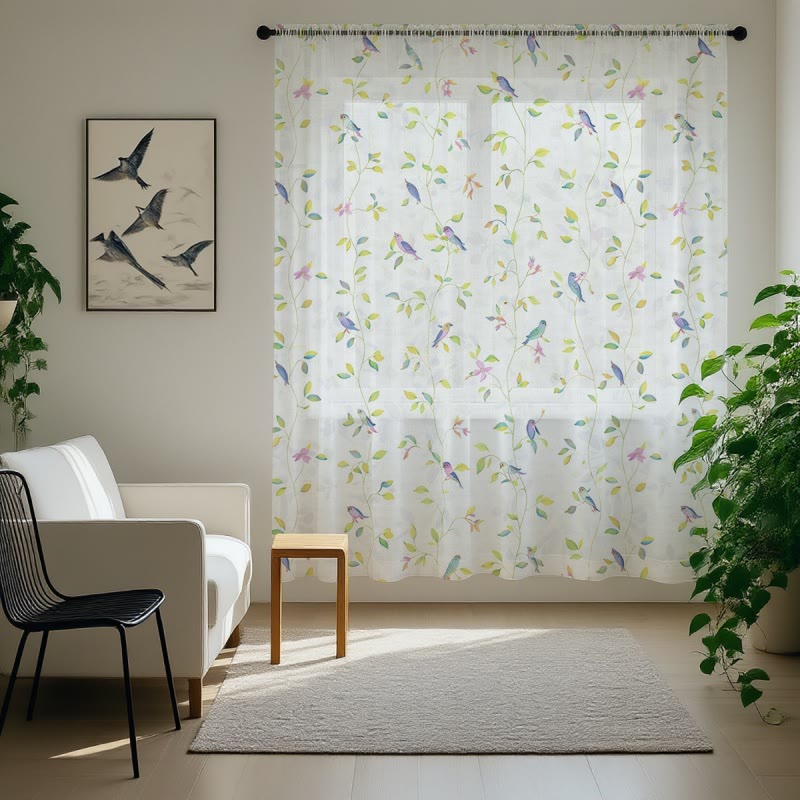 Vorhang im Landhausstil mit Vogel- und Blättermotiv - image 2