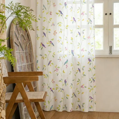 Vorhang im Landhausstil mit Vogel- und Blättermotiv - 132cm x 241cm - image 0