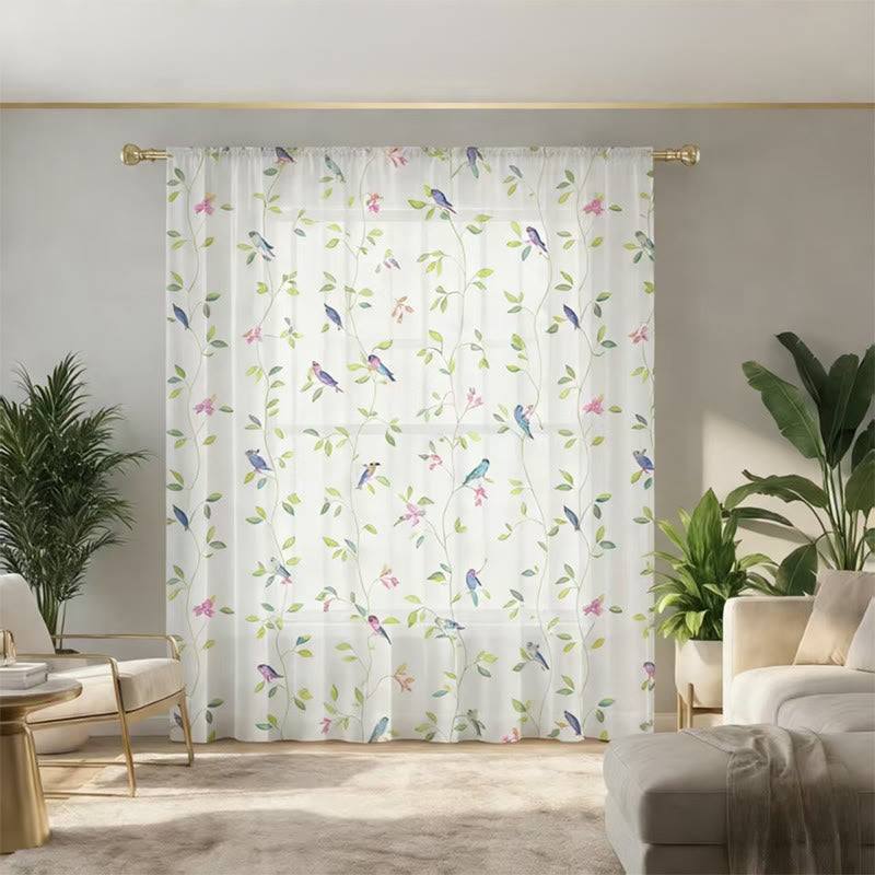 Vorhang im Landhausstil mit Vogel- und Blättermotiv - image 1