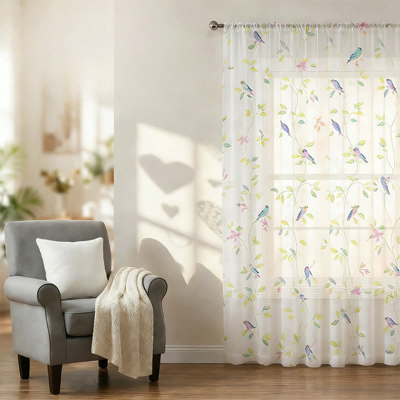 Vorhang im Landhausstil mit Vogel- und Blättermotiv - image 8