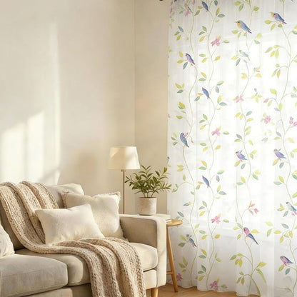Vorhang im Landhausstil mit Vogel- und Blättermotiv - image 7