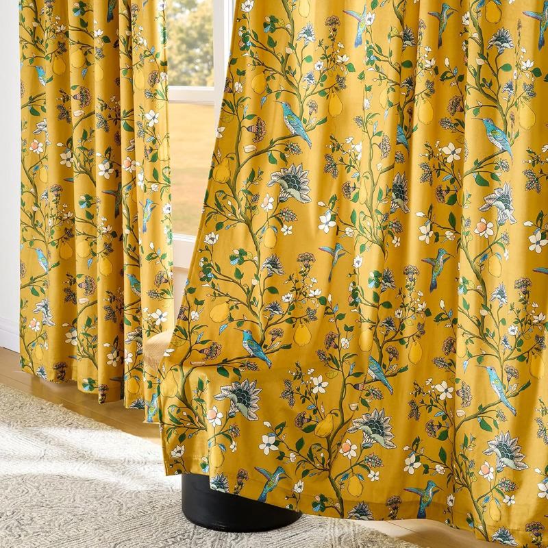 Vintage-Gardine im Landhausstil mit Vogel- und Blumenmotiven - Gelb - 145 cm x 270cm - image 14