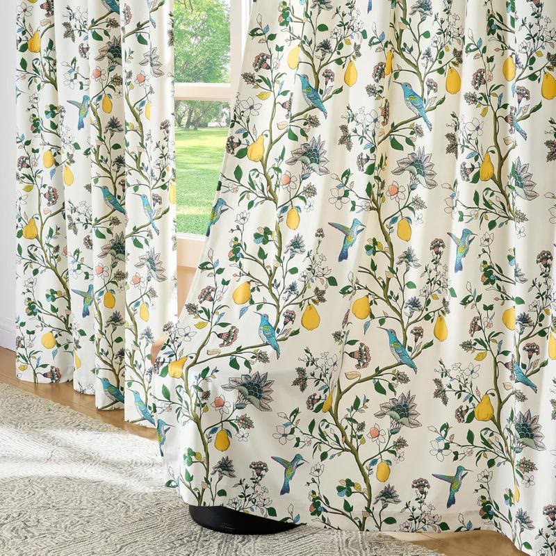 Vintage-Gardine im Landhausstil mit Vogel- und Blumenmotiven - Beige - 145 cm x 270cm - image 0