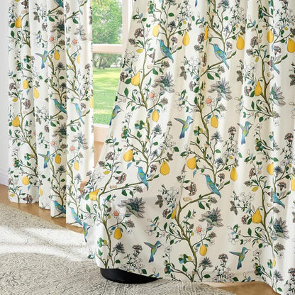 Vintage-Gardine im Landhausstil mit Vogel- und Blumenmotiven - Beige - 145 cm x 270cm - image 0