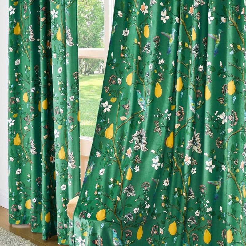 Vintage-Gardine im Landhausstil mit Vogel- und Blumenmotiven - Grün - 145 cm x 270cm - image 7