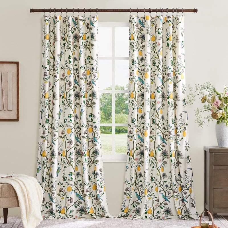 Vintage-Gardine im Landhausstil mit Vogel- und Blumenmotiven - image 1