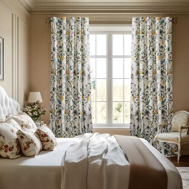 Vintage-Gardine im Landhausstil mit Vogel- und Blumenmotiven - image 3