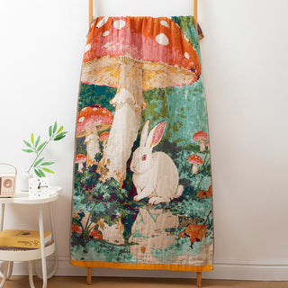 Badetuch aus Baumwollgaze mit Pilz- und Hasenmotiven - Mehrfarbig - 80 cm x 160 cm - image 0