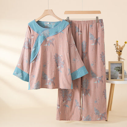 Rosa Pyjama-Set aus reiner Baumwolle mit botanischem Flair - Rosa - Einheitsgröße - image 0