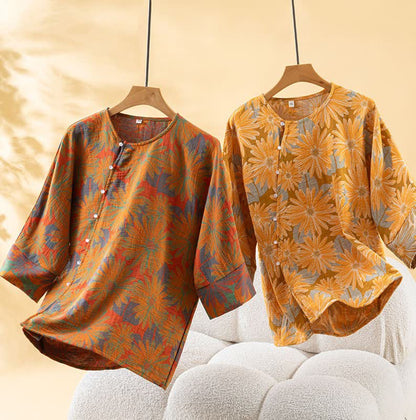 Retro-Sonnenblumen-Pyjama-Set aus reiner Baumwolle - image 2