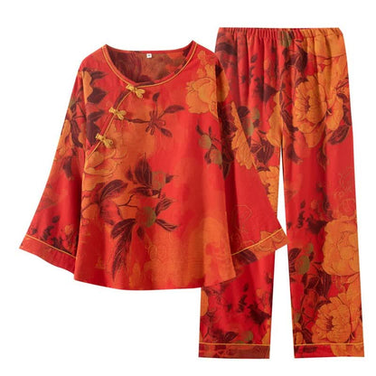 Luxuriöses Pyjama-Set aus reiner Baumwolle mit Pfingstrosenmuster - image 6