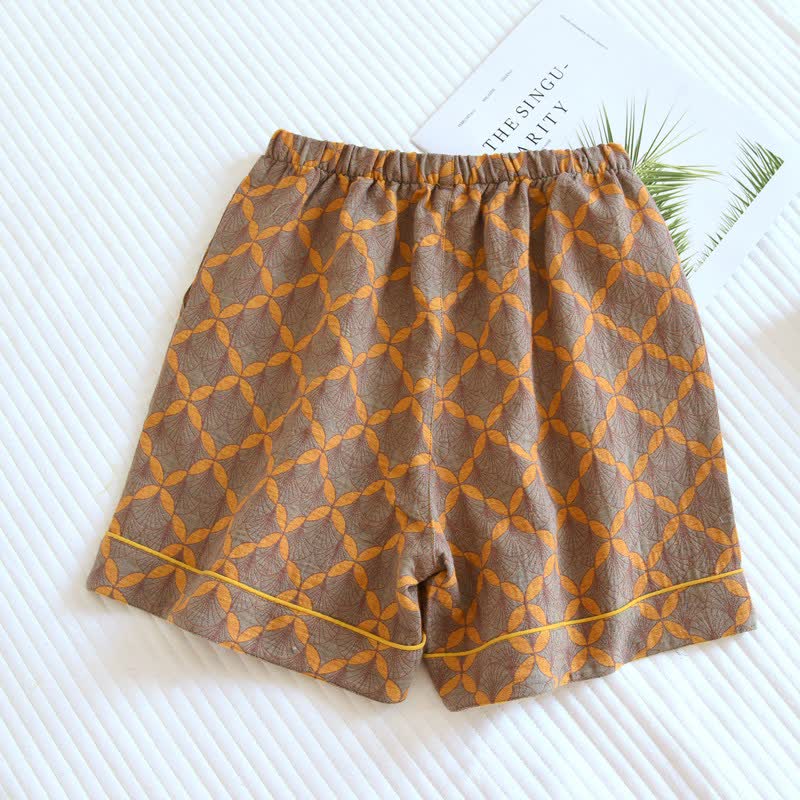 Gelbe karierte Pyjama-Shorts aus Baumwollgaze - image 1