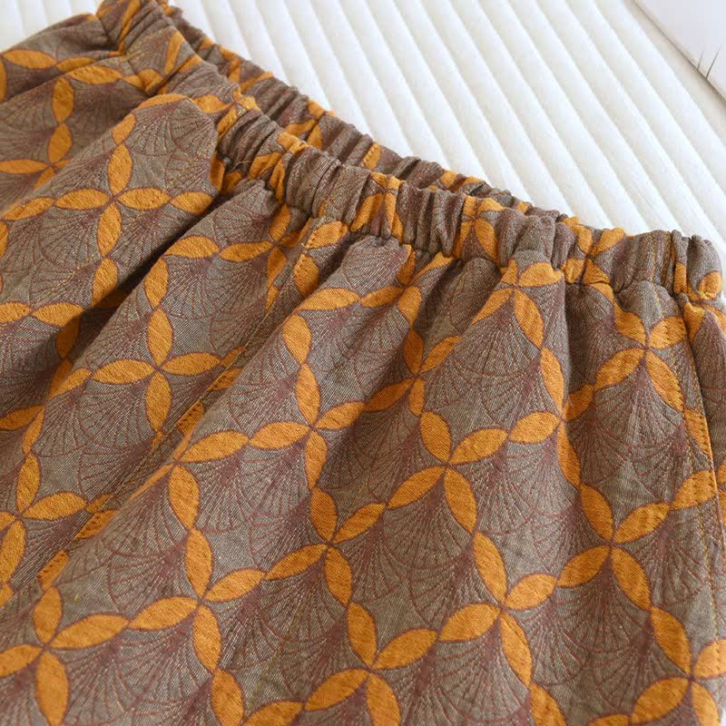 Gelbe karierte Pyjama-Shorts aus Baumwollgaze - image 3