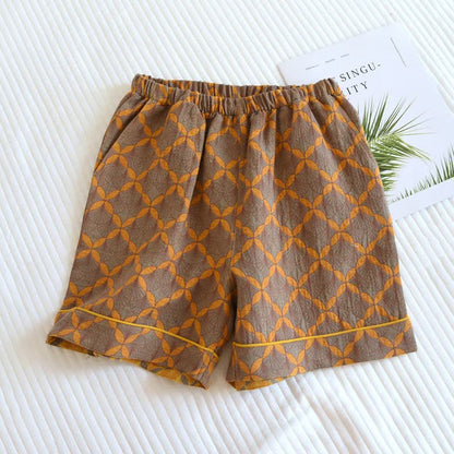 Gelbe karierte Pyjama-Shorts aus Baumwollgaze - Gelb - 2 Stück - XL - image 0