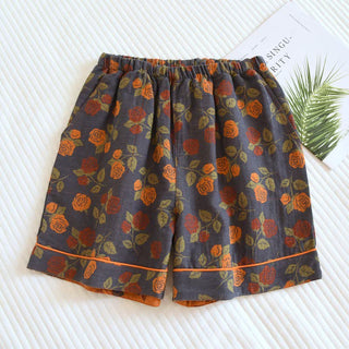 Pyjama-Shorts aus Baumwollgaze mit pastoralem Rosenmuster - Grau - 2 Stück - XL - image 0