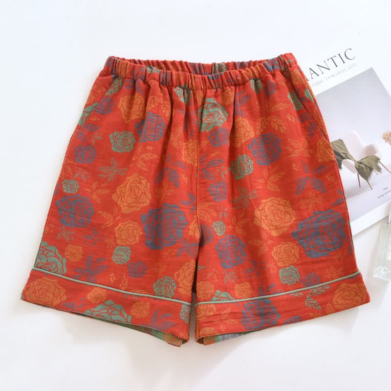 Romantische rosafarbene Pyjama-Shorts aus Baumwollgaze - Rot - 2 Stück - XL - image 1
